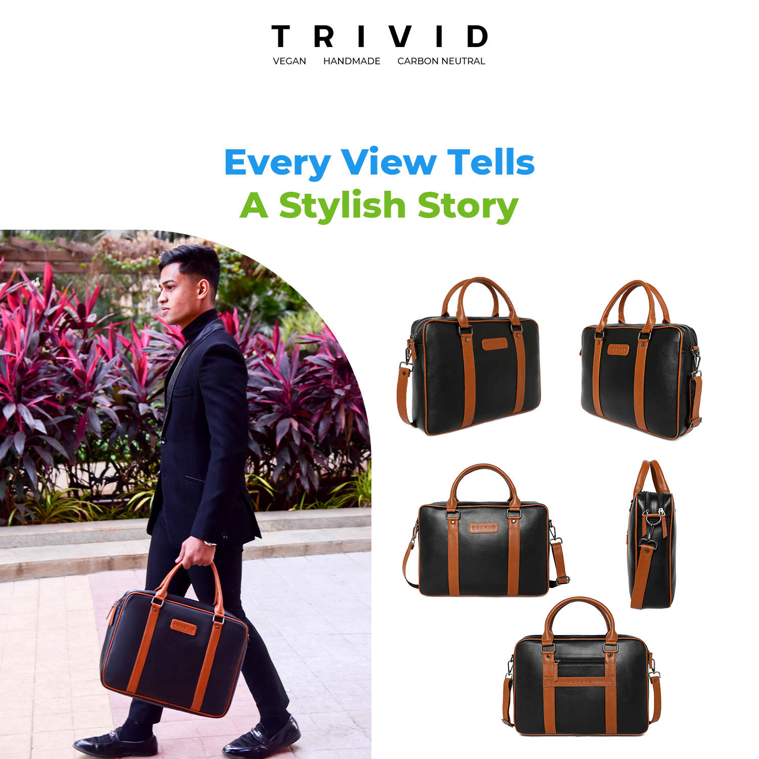 Black and Tan TRIVID ESSENTIAL TWO-SECTION LAPTOP BAG
