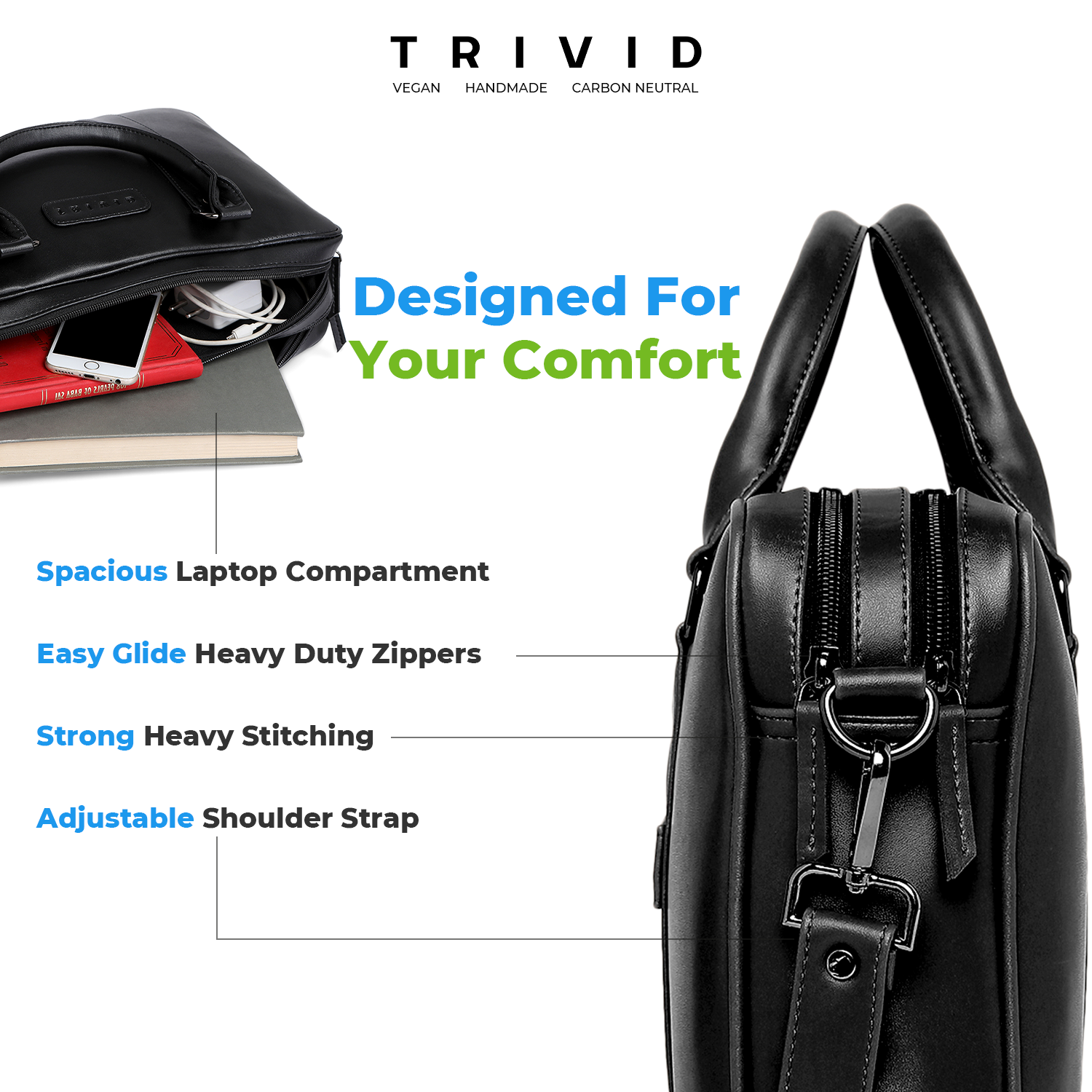 Black TRIVID ESSENTIAL TWO-SECTION LAPTOP BAG