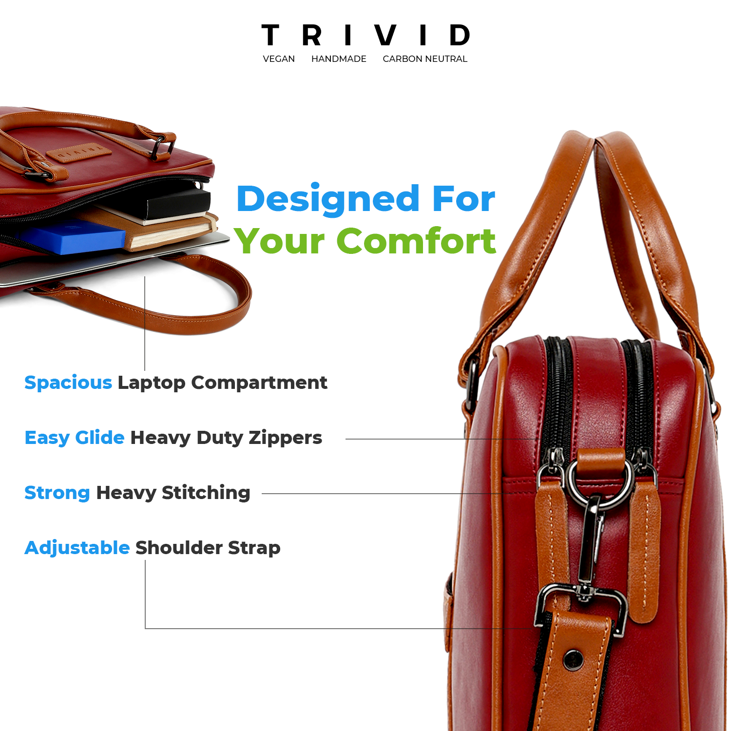 Maroon and Tan TRIVID ESSENTIAL TWO-SECTION LAPTOP BAG