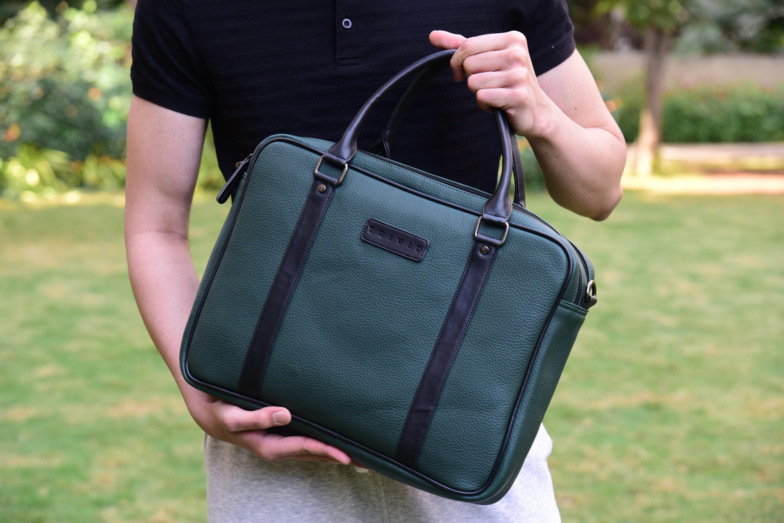 Green and Black TRIVID ESSENTIAL TWO-SECTION LAPTOP BAG